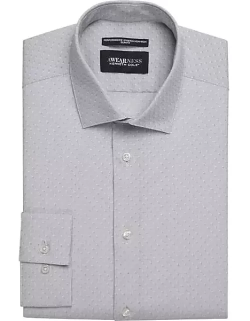 Awearness Kenneth Cole Men's Slim Fit Ultra Performance Stretch Shadow Dobby Diamond Dress Shirt Gray Check