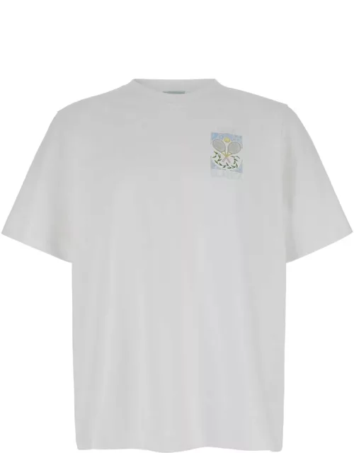 Casablanca tennis Pastelle White Crewneck T-shirt With Print In Cotton Man