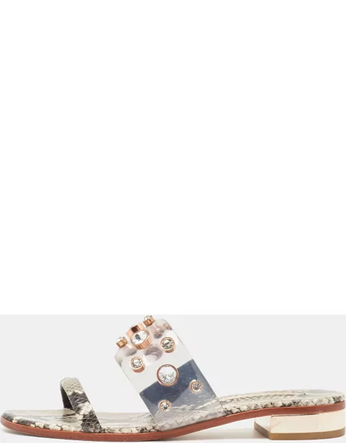 Sophia Webster Beige Snakeskin Embossed And PVC Dina Slide Sandal