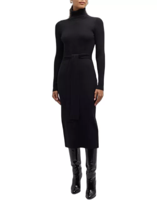 Logan Turtleneck Tie-Front Midi Dres