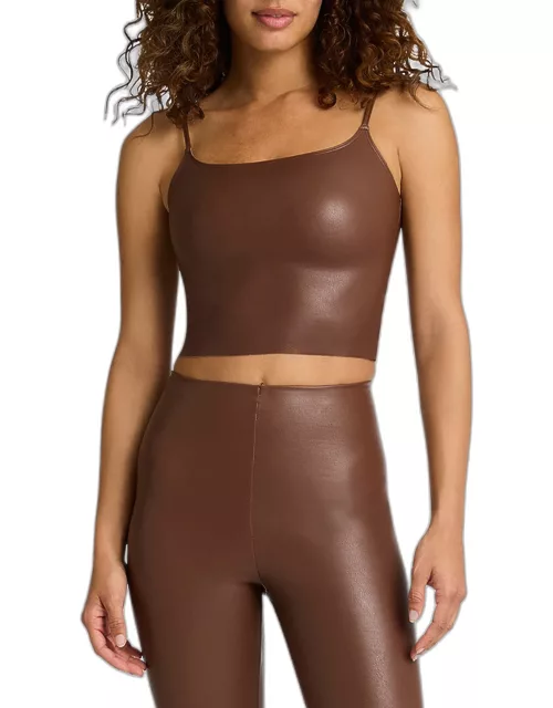 Coated Stretch Faux Leather Cami Crop Top