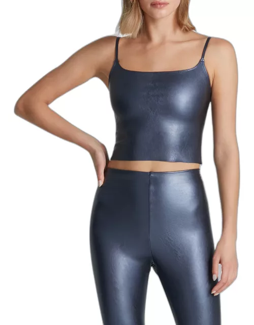 Coated Stretch Faux Leather Cami Crop Top