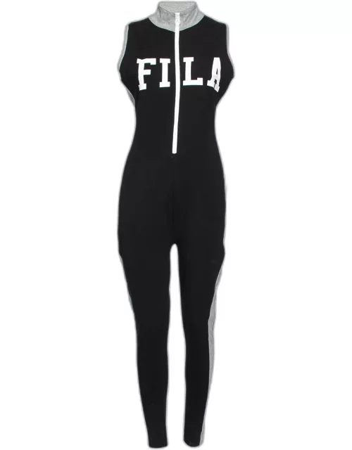 Fila Black & Grey Logo Printed Cotton Sleeveless Jumpsuit