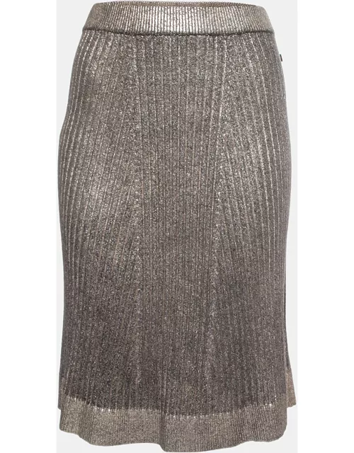 Louis Vuitton Metallic Gold Ribbed Knit A-Line Skirt