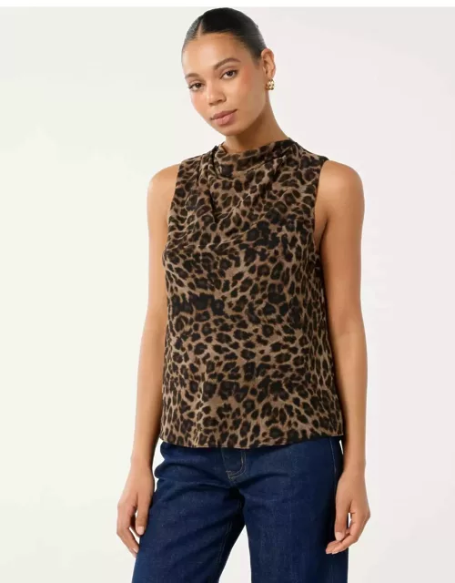 Forever New Women's Sallie Cowl Neck Tank Top in Texture Leopard