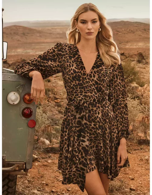 Forever New Women's Amila Belted Mini Dress in Textured Leopard