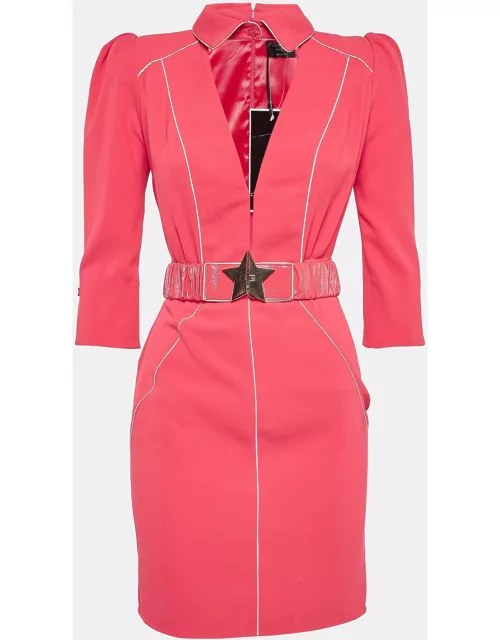 Elisabetta Franchi Pink Crepe Star Detail Belted Mini Dress