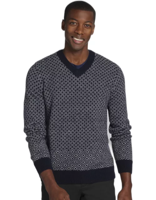 JoS. A. Bank Big & Tall Men's Diamond Jacquard V-Neck Sweater , Navy/Ashen, 3 X Tal