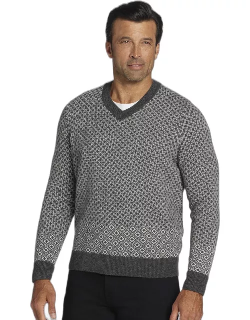 JoS. A. Bank Big & Tall Men's Diamond Jacquard V-Neck Sweater , Graphite, LARGE TAL