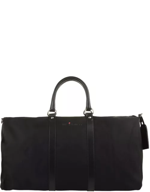 Kiton Black Nylon And Leather Duffle Bag With Logo