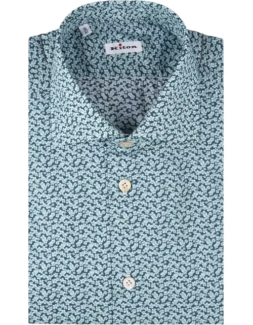 Kiton Dark Green Shirt With Floral Pattern