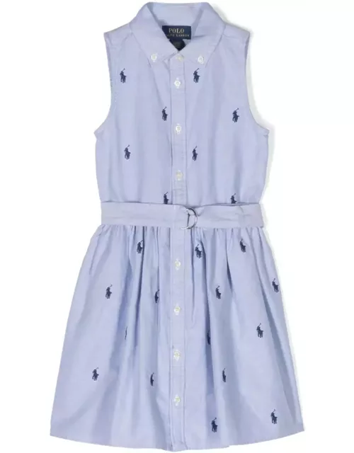 Ralph Lauren Belted Striped Oxford Shirt Dress In Blue