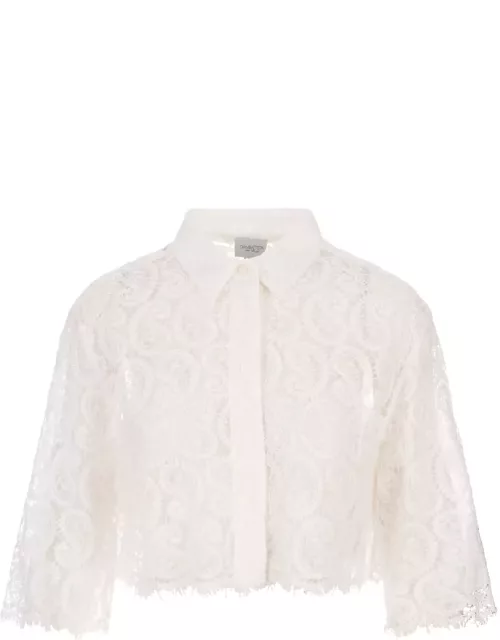 Giambattista Valli Ivory Paisley Macramé Crop Shirt