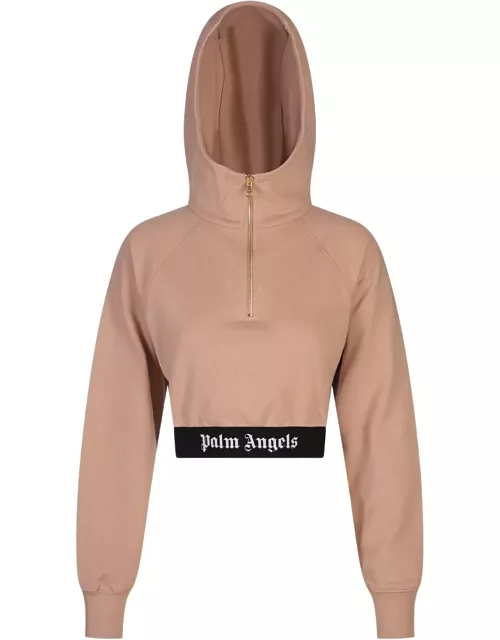 Palm Angels Pink Crop Hoodie With Logo Band