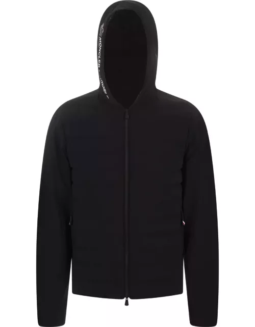 Moncler Grenoble Black Padded Hoodie With Zip And Logoed Print