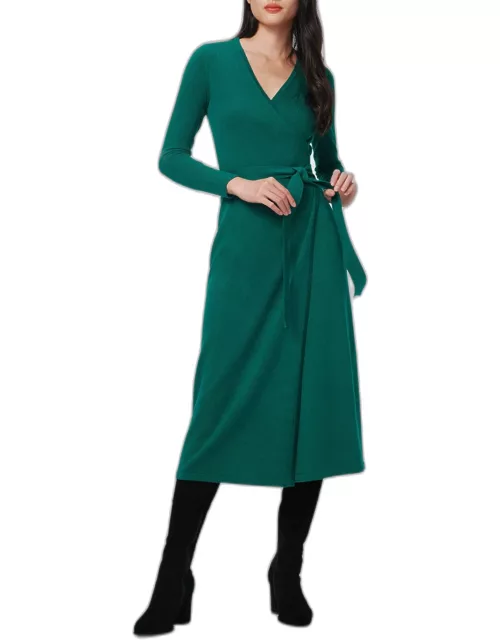 Astrid Wool-Cashmere Midi Wrap Dres