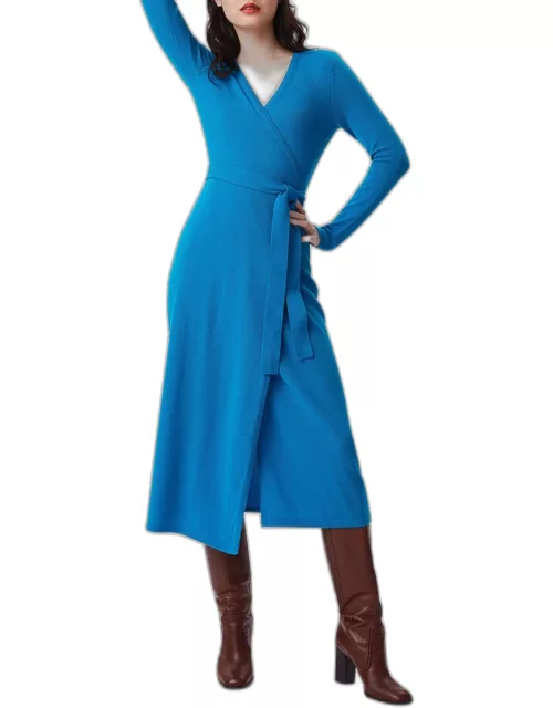 Astrid Wool-Cashmere Midi Wrap Dres