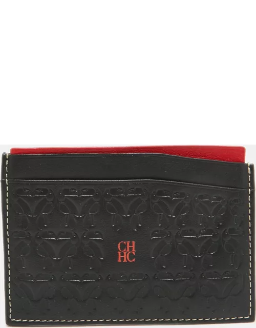 CH Carolina Herrera Black/Red Embossed Leather Card Holder