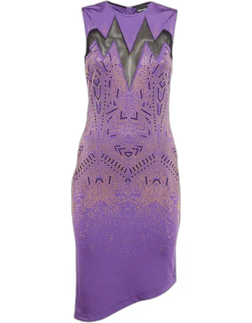 Just Cavalli Purple Studded Mesh Trim Jersey Asymmetric Dress