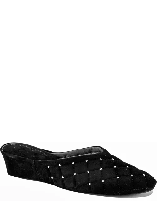 Quilted Suede Studded Wedge Slipper