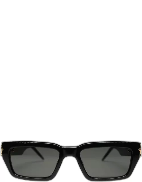 Men's Monogram Plaque Acetate Rectangle Sunglasse