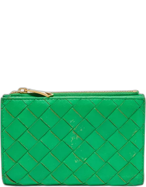 Bottega Veneta Green Intrecciato Leather Bifold Wallet