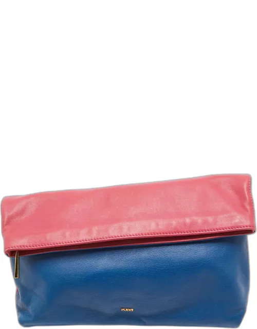 Emilio Pucci Pink/Blue Leather Fold Over Clutch