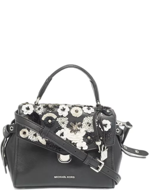 Michael Kors Black Leather Bristol Embellished Top Handle Bag