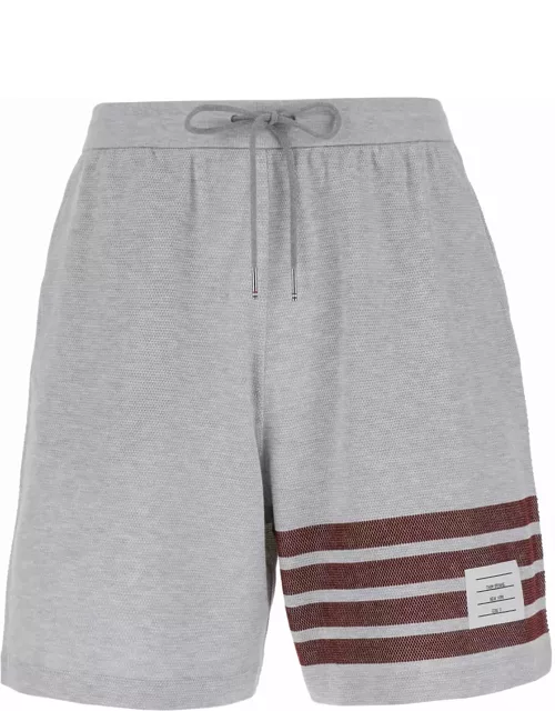 Thom Browne Grey Shorts With 4 Bars Logo In Cotton Man