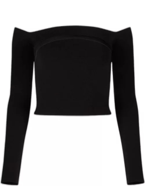 Off-Shoulder Fitted Wool Top