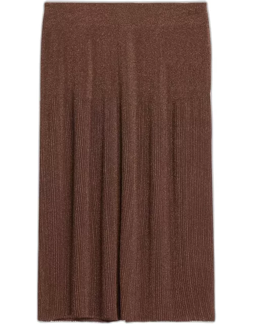 Ribbed Shimmer Knit Midi Skirt