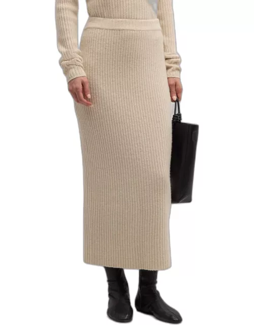 Wool-Cashmere Rib Maxi Pencil Skirt