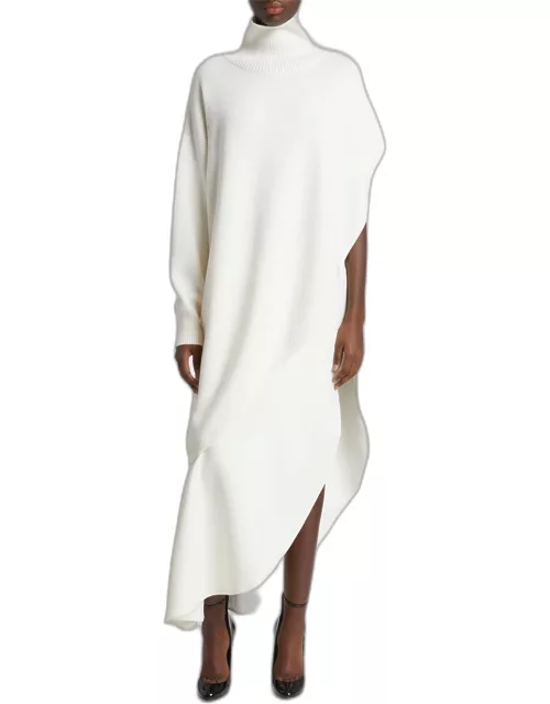 Turtleneck Asymmetric Cape Hybrid Wool Sweater