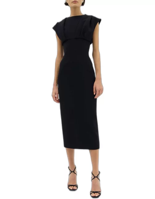 Maggie Draped Empire-Waist Sleeveless Midi Dres