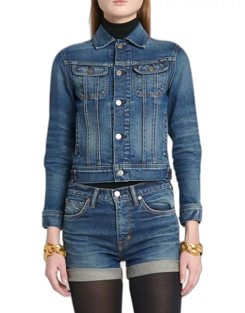 Comfort Stone Washed Denim Crop Jacket