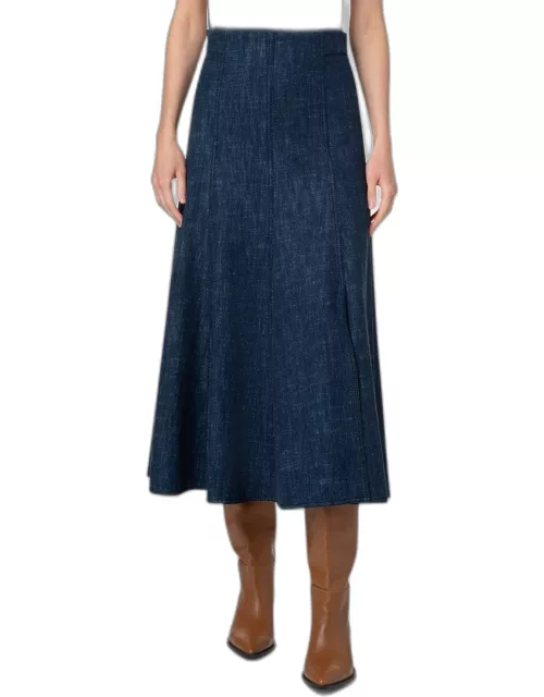 Winter Denim Flared A-Line Midi Skirt