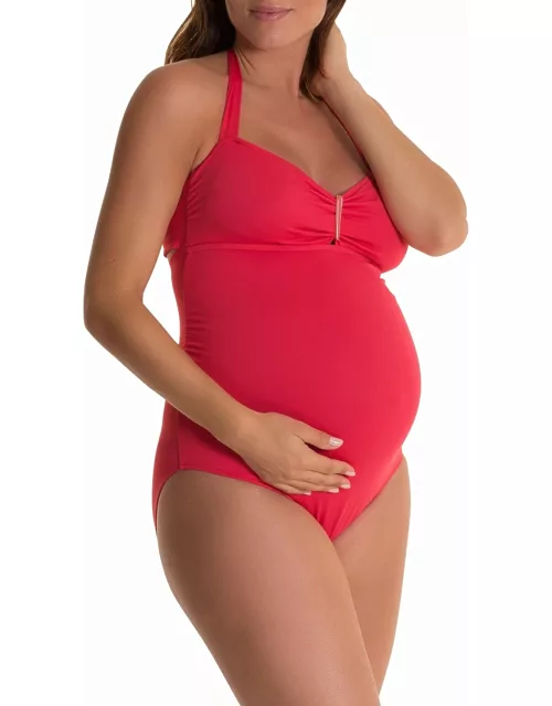 Maternity Halter-Neck Sweetheart One-Piece Swimsuit