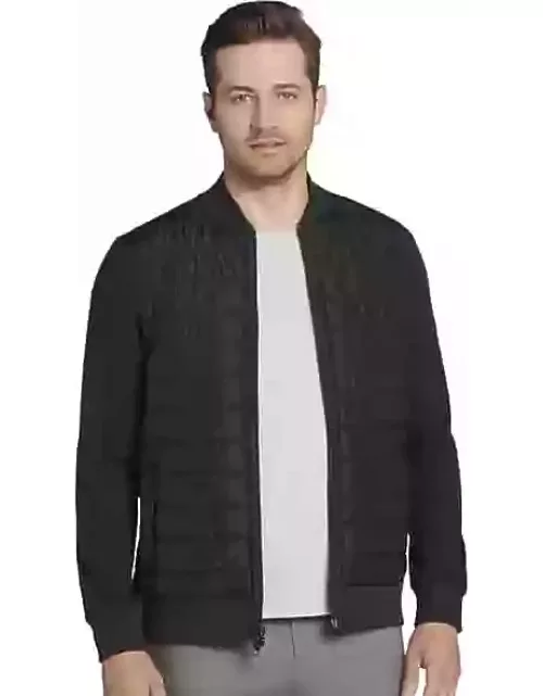 Awearness Kenneth Cole Men's Slim Fit Mixed Media Bomber Jacket Black