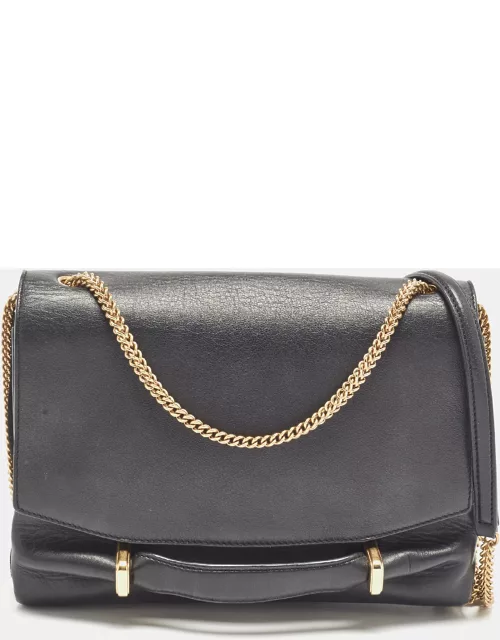 Nina Ricci Black Leather and Suede Marché Chain Shoulder Bag