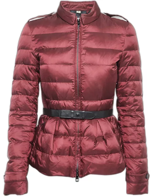 Burberry London Burgundy Nylon Belted Puffer Jacket