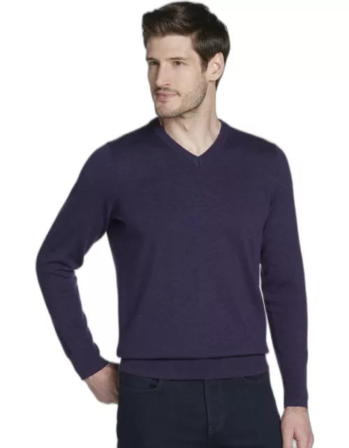 JoS. A. Bank Men's Jos. A Bank Merino Wool V-Neck Sweater- Big and Tall, Purple, XX Large