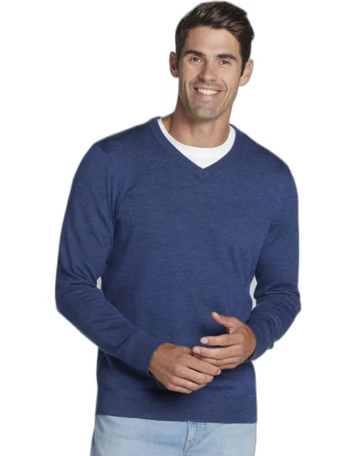 JoS. A. Bank Men's Jos. A Bank Merino Wool V-Neck Sweater- Big and Tall, Blue Indigo, XX Large