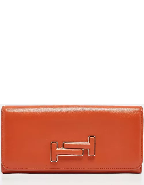 Tod's Burnt Orange Leather Flap Continental Wallet