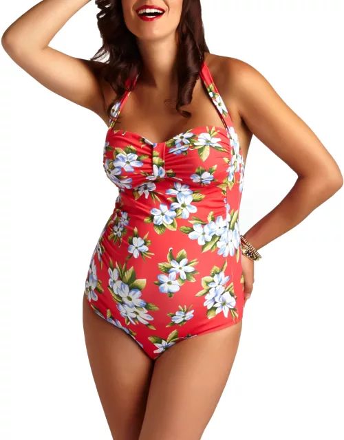 Maternity Maui Hibiscus-Printed Halter-Neck One-Piece Swimsuit
