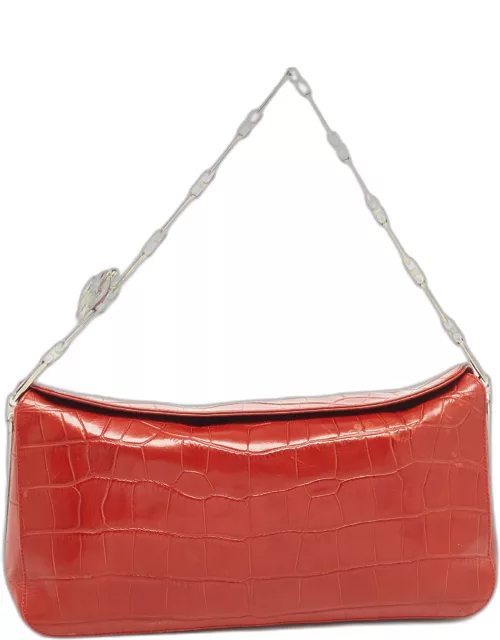 Nina Ricci Orange Croc Embossed Leather Chain Shoulder Bag