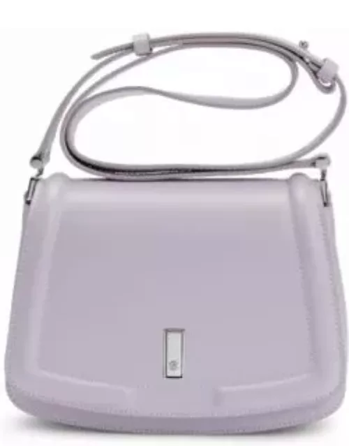 Leather saddle bag with signature hardware and monogram- Light Purple Women's Handbag