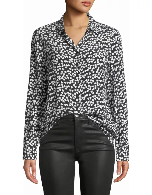 Hearts Silk Printed Button-Front Shirt