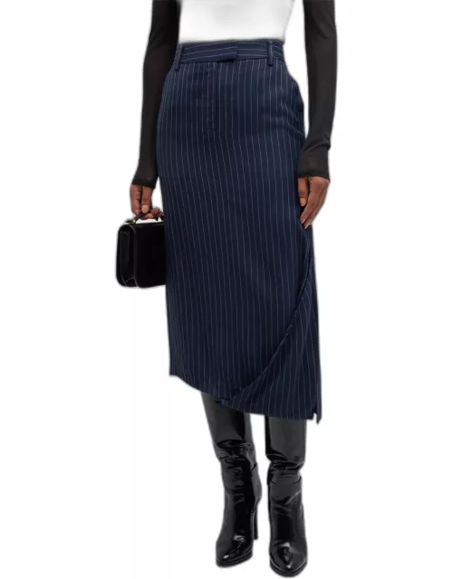 Pinstripe Asymmetric Midi Skirt