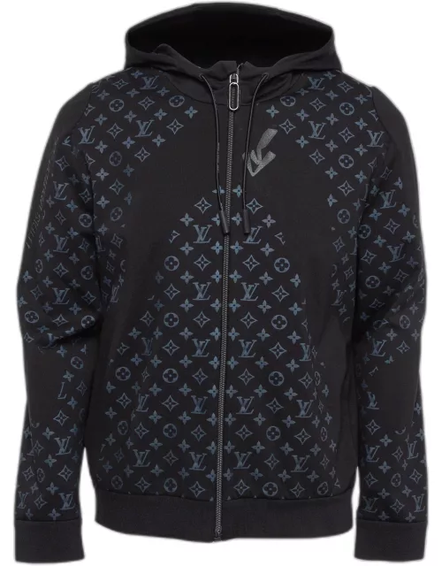 Louis Vuitton Black Monogram Print Jersey Zip-Up Hoodie