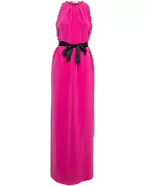 CH Carolina Herrera Pink Crepe Sleeveless Belted Maxi Dress